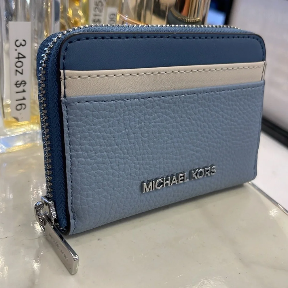 Michael Kors Jet Set Travel Medium Zip Around Color-Block Wallet Pale Blue Mul